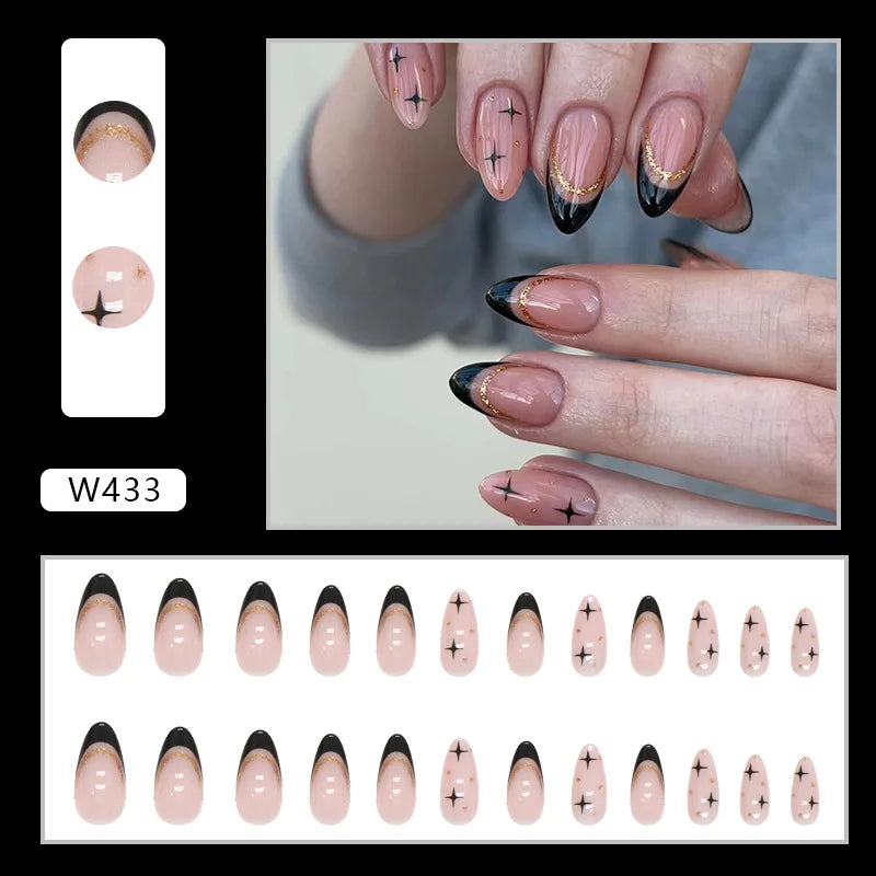 Mandarin Duck 24 Pcs Press on Nails Pink Gradient Fake Nails Glossy Artificial Finger Manicure Reusable False Nails