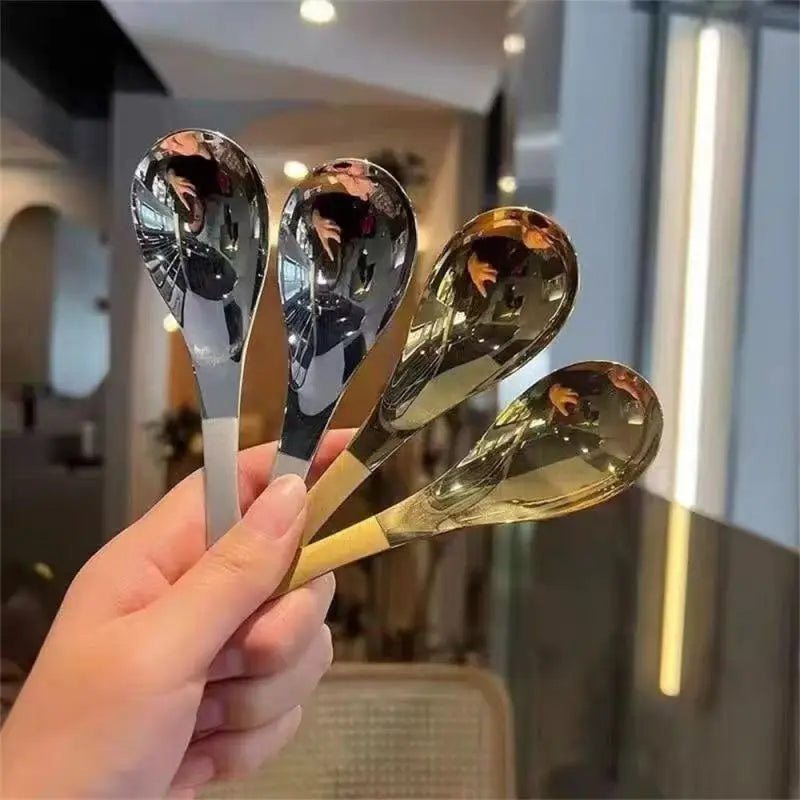 2/1PC Stainless Steel Korea Soup Spoons Home Kitchen Large Capacity Gold Silver Mirror Polished Flatware For Soup Rice Tableware