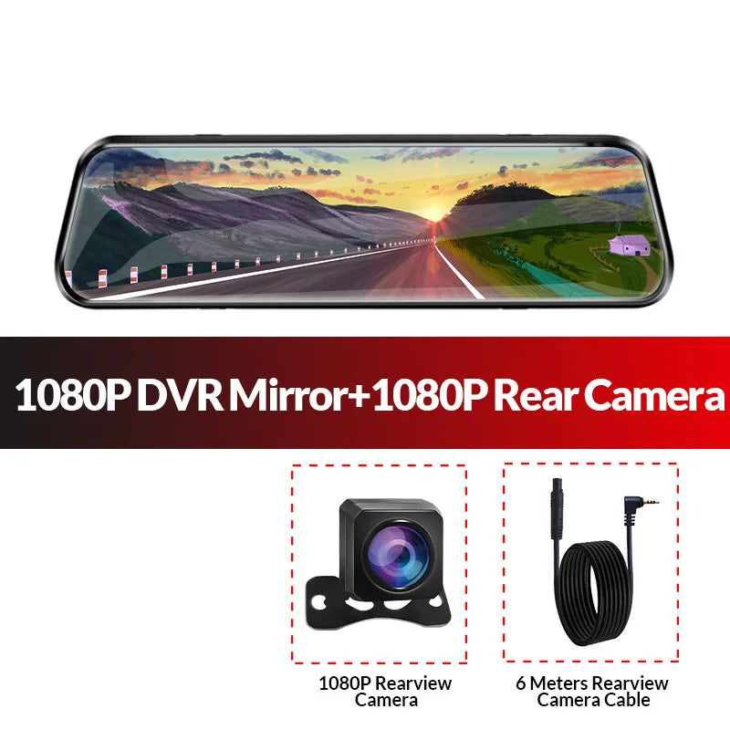 Acceo Car Dvr 10 Inch Touch Screen RearView Mirror Video Recorder Auto Registrar Support Black box Camera Night Vision Dash Cam