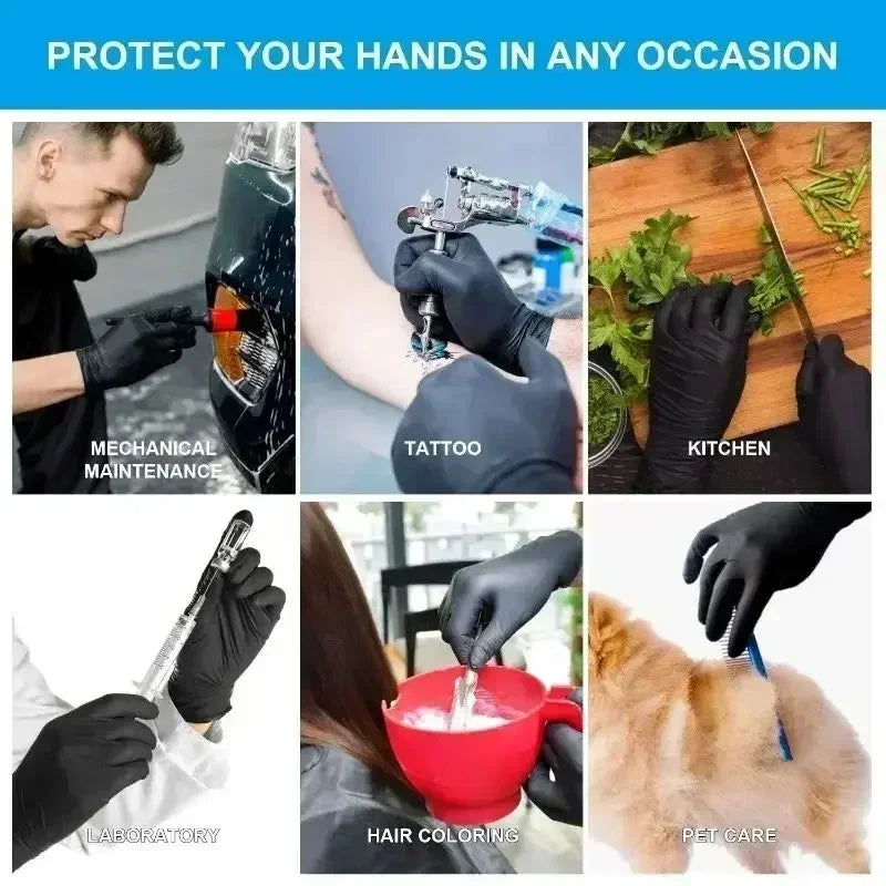 20/100P Housework Strong Black Disposable Nitrile Gloves PVC Latex Free AntiStatic Garden Pet Care Tattoo Work Oil-proof Gloves