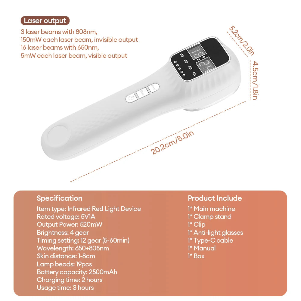 New 650nm 808nm Handheld Facial Body Red Light LED Laser Therapy Beauty Device Anti Aging Wrinkle Acne Body Fatigue Relief Healt