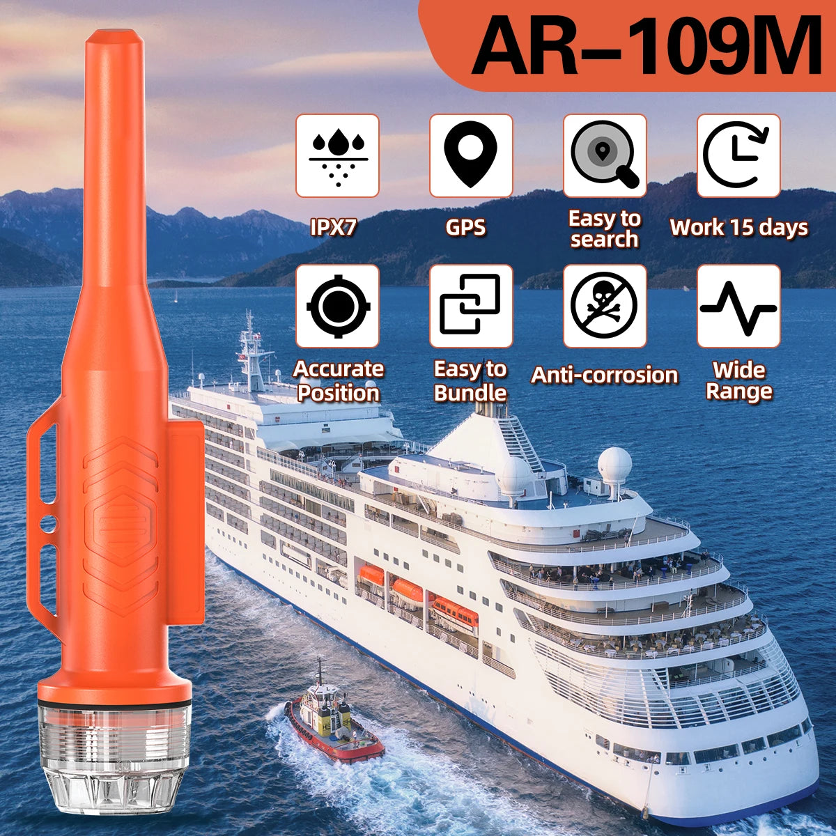 ABBREE AR-109M  Net Locator Waterproof Floating Fast Receiving GPS Positioning 15 Days Standby Buoy Tracker Boat Fishing Accesso