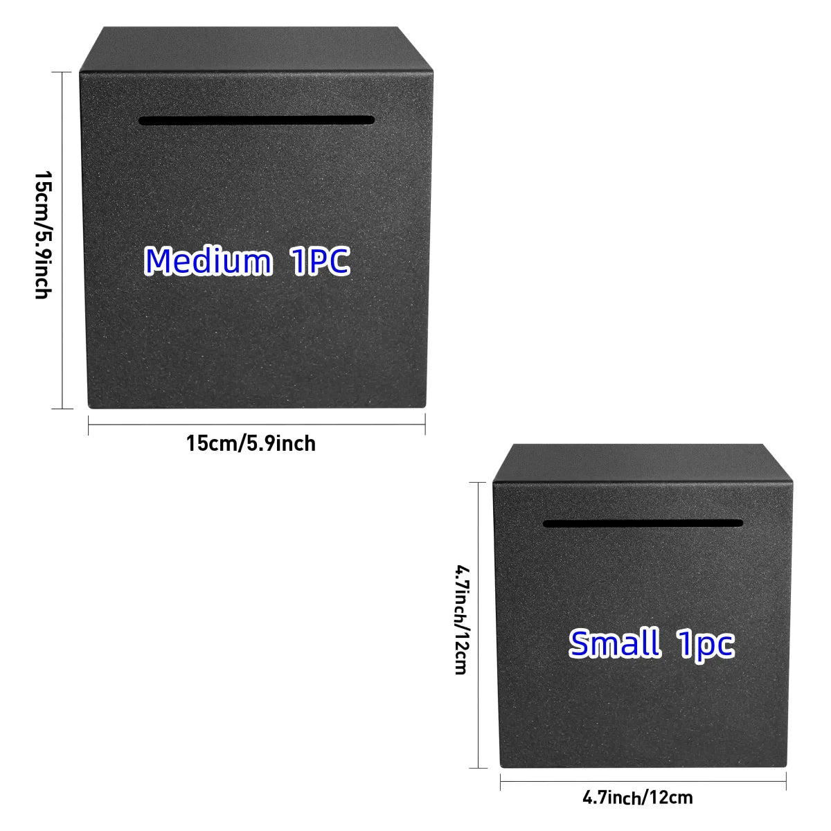 Black metal piggy bank, only in, no out, two sizes available for Christmas and Halloween gift