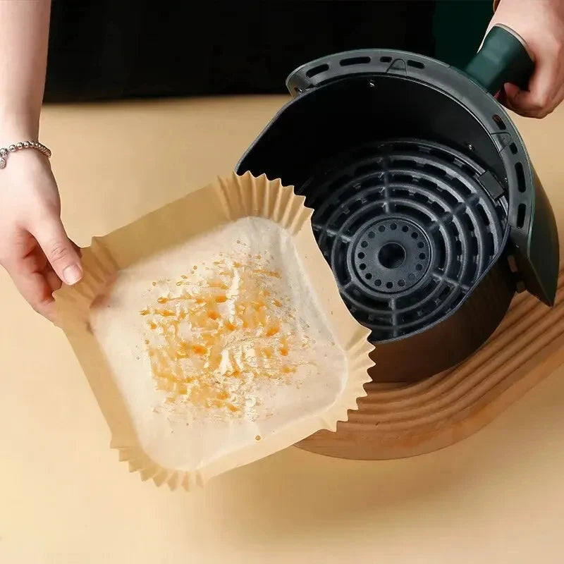 50pcs/set Air Fryer Paper Disposable Paper Oil-proof Parchment Wood Liner Non-Stick Mat Cheesecake Air Fryer Accessories