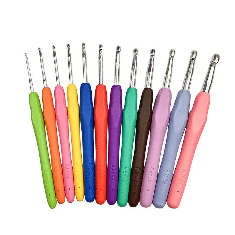 9pcs Knitting Tool Sweater Needle TPR Soft Handle Aluminum Crochet Color Handle Sweater DIY Craft Scarf Sewing Needles Knitting