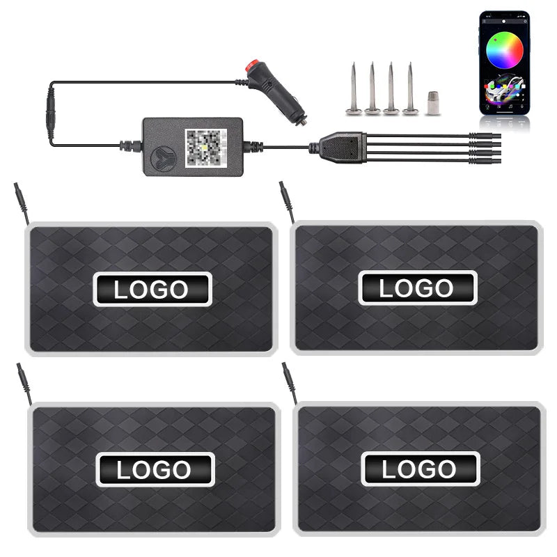 2/4 in 1 Car Floor Mat Ambient Light Customizable Logo RGB Colors App Wireless Control Acrylic Vehicle Supplies Car Accessories