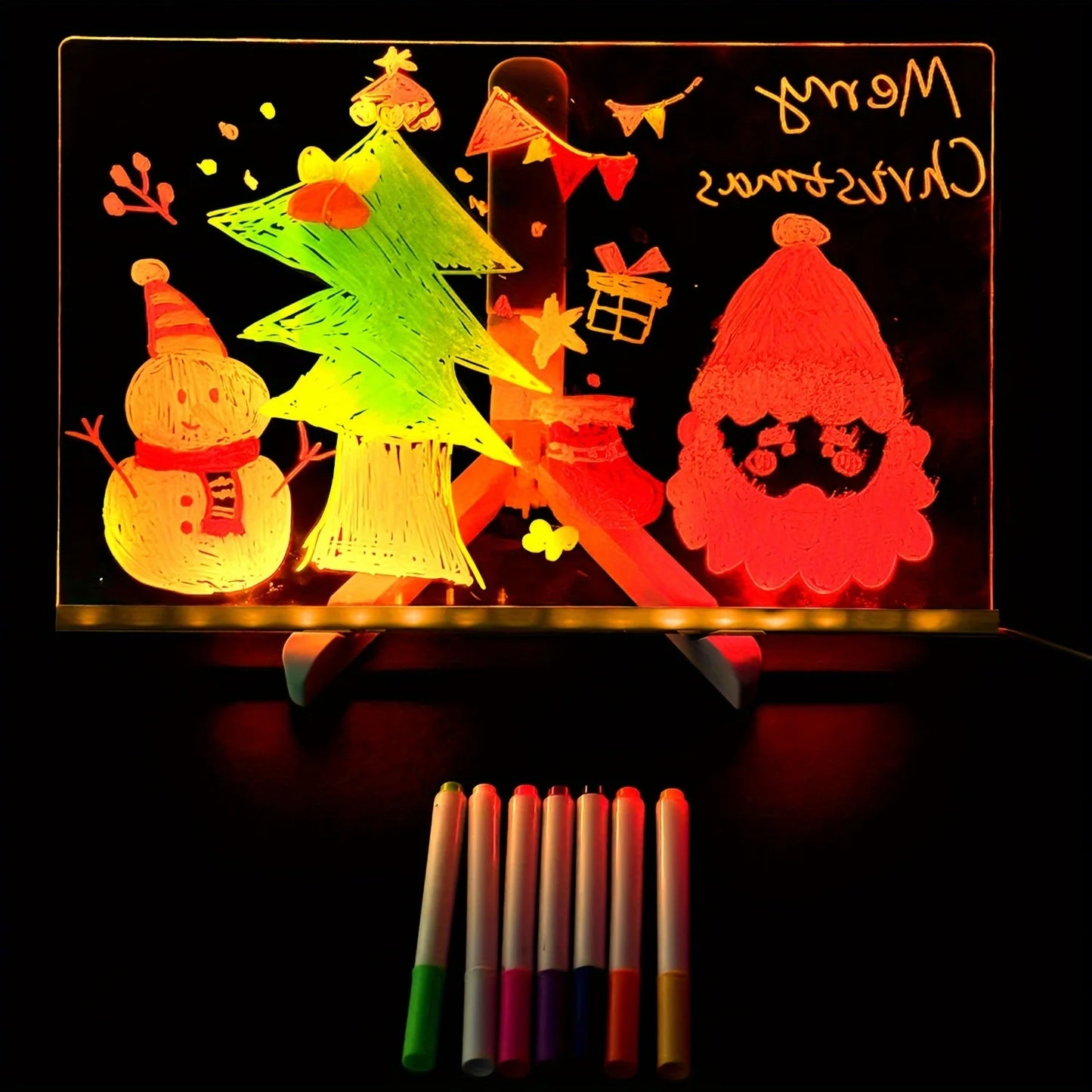 DIY Creative Glowing Painting Board LED Luminous Message Board with Seven Colors Pens for Office Christmas Children's Girl Gifts