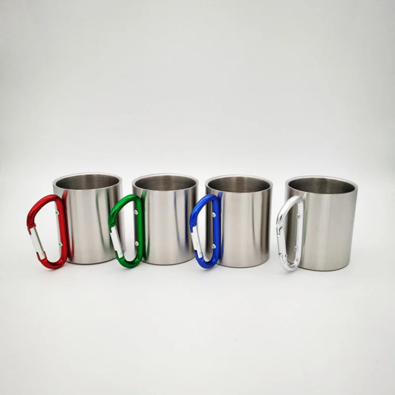 180ml Stainless Steel Cup For Camping Traveling Outdoor Cup with Handle Carabiner Climbing Backpacking Hiking Portable Cups