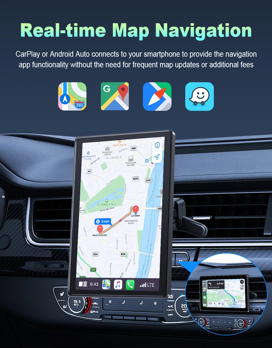 7 inch Portable Multimedia Player Carplay AI Screen IPS Touch Screen GPS Navigation Bluetooth Support Horizontal/Vertical Screen