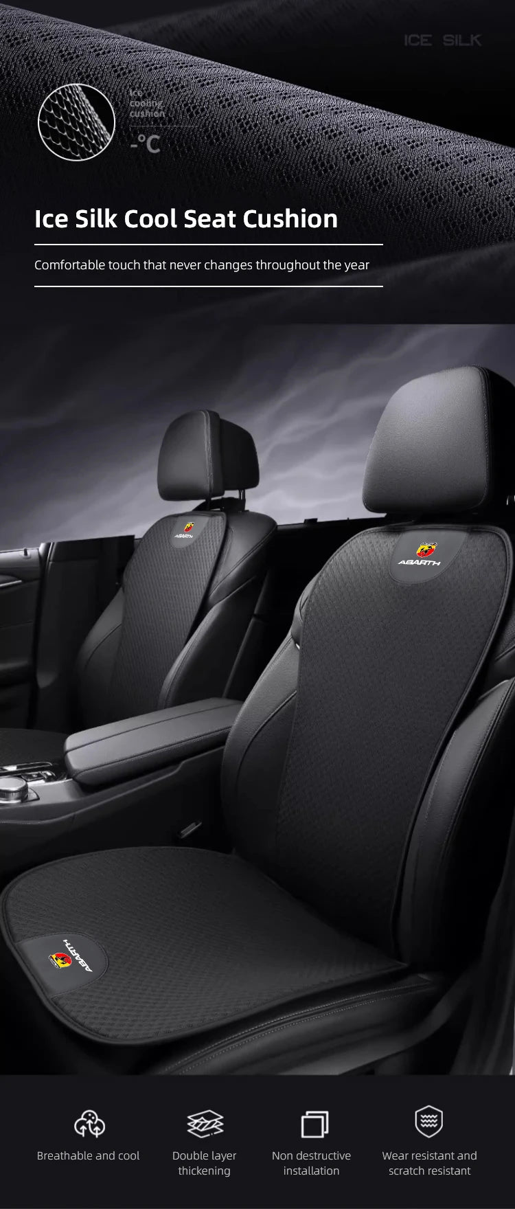 Car Ice Silk Seat Cushion Seat Covers For Fiat 500 Abarth Punto Panda Doblo Stilo Backrest Mat Rear Seat Cushion Car Interior