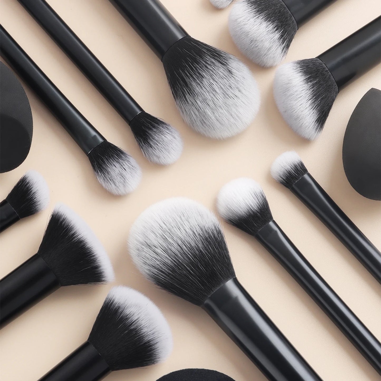 15pcs professional makeup brush set - classic everyday including 2pcs bevel and water drop beauty egg, 1 powder puff beauty tool