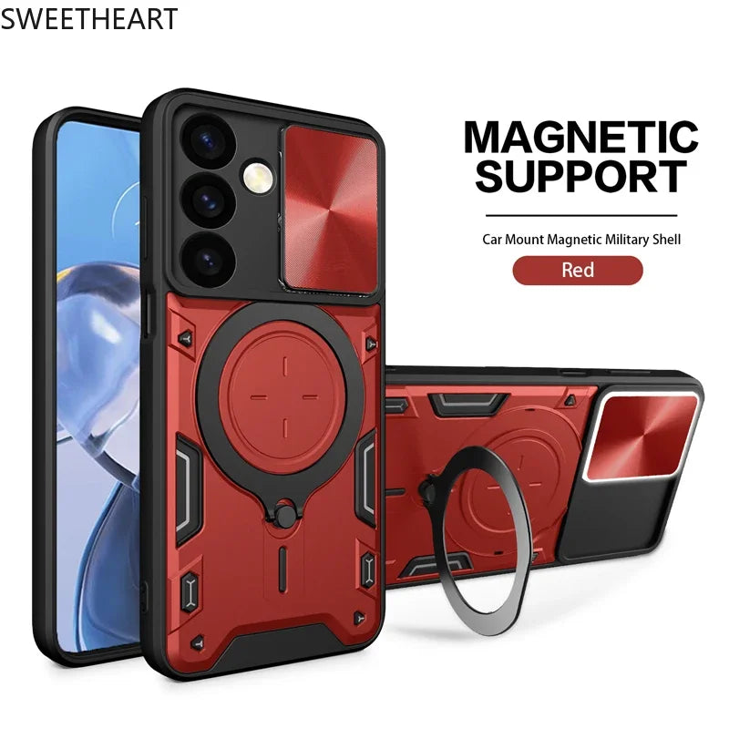 Magnetic Adsorption Armor Metal Ring Case For Samsung Galaxy S25 24 23 22 21 20 Ultra S24 S23 Plus S24FE Incoming Call Flashing