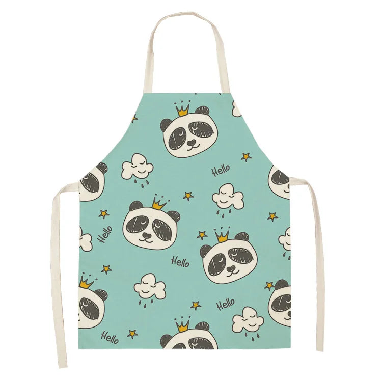 Cartoon Panda Multi-functional Linen Apron Dress Garden Children's Aprons for Woman Man Kids Pink Kitchen Baking Accessories
