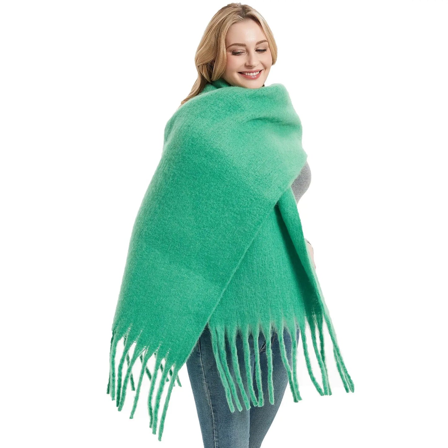 Solid Color Women Thick Shawl Scarf Winter Warm Fashion Pashmina Scarves Long Tassel Hijab Stole Bufanda Mujer