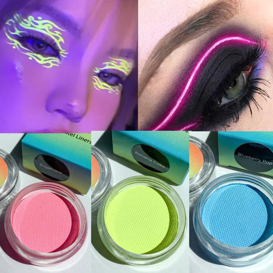 Water-Based Rainbow Color Tone Body Art Painting With Cake Shaped Design Neon UV Pastel Water Activated Luxe EyeLiner