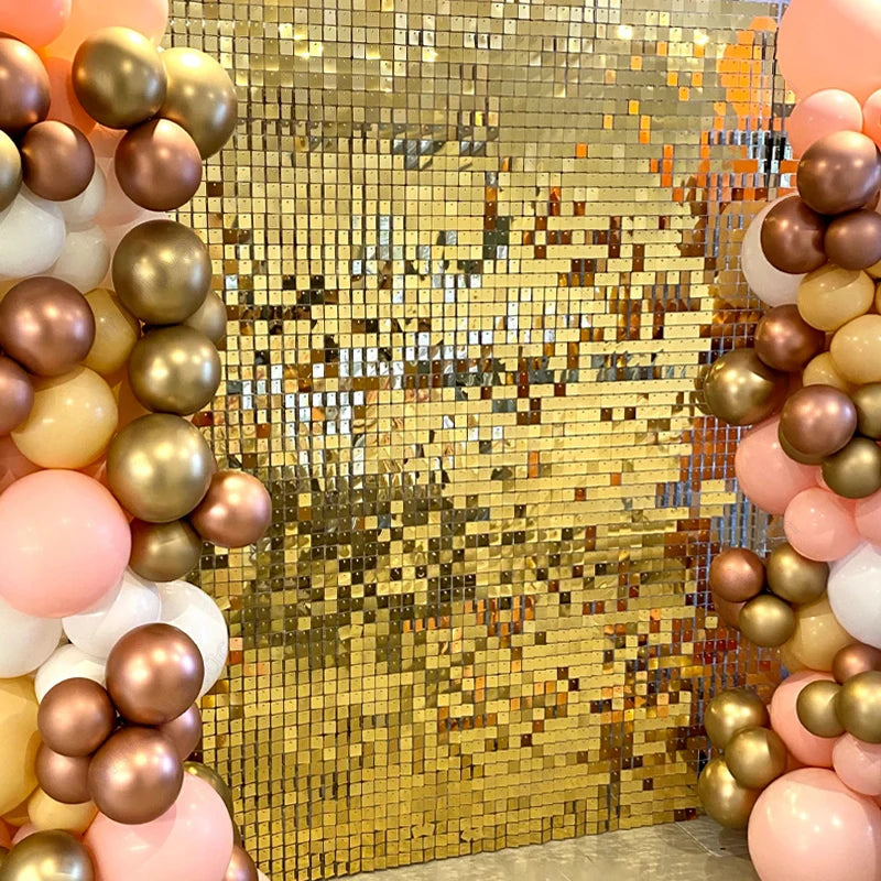 1000pc Shimmer Sequin Party Backdrop Curtain Metallic Foil Fringe Birthday Wedding Wall Decoration Photo Zone Booth Glitter Gold