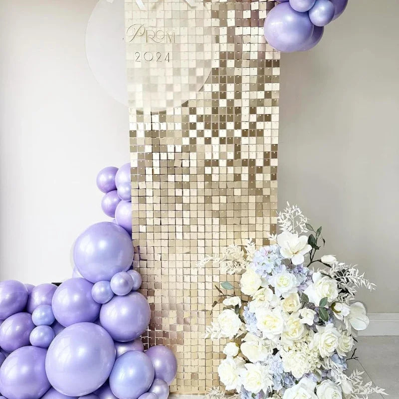 Shimmer Wall Backdrop Champagne Gold Square Sequin Wall Panel Backdrop Decor for Wedding, Anniversary, Birthday, Party, 24 Pcs
