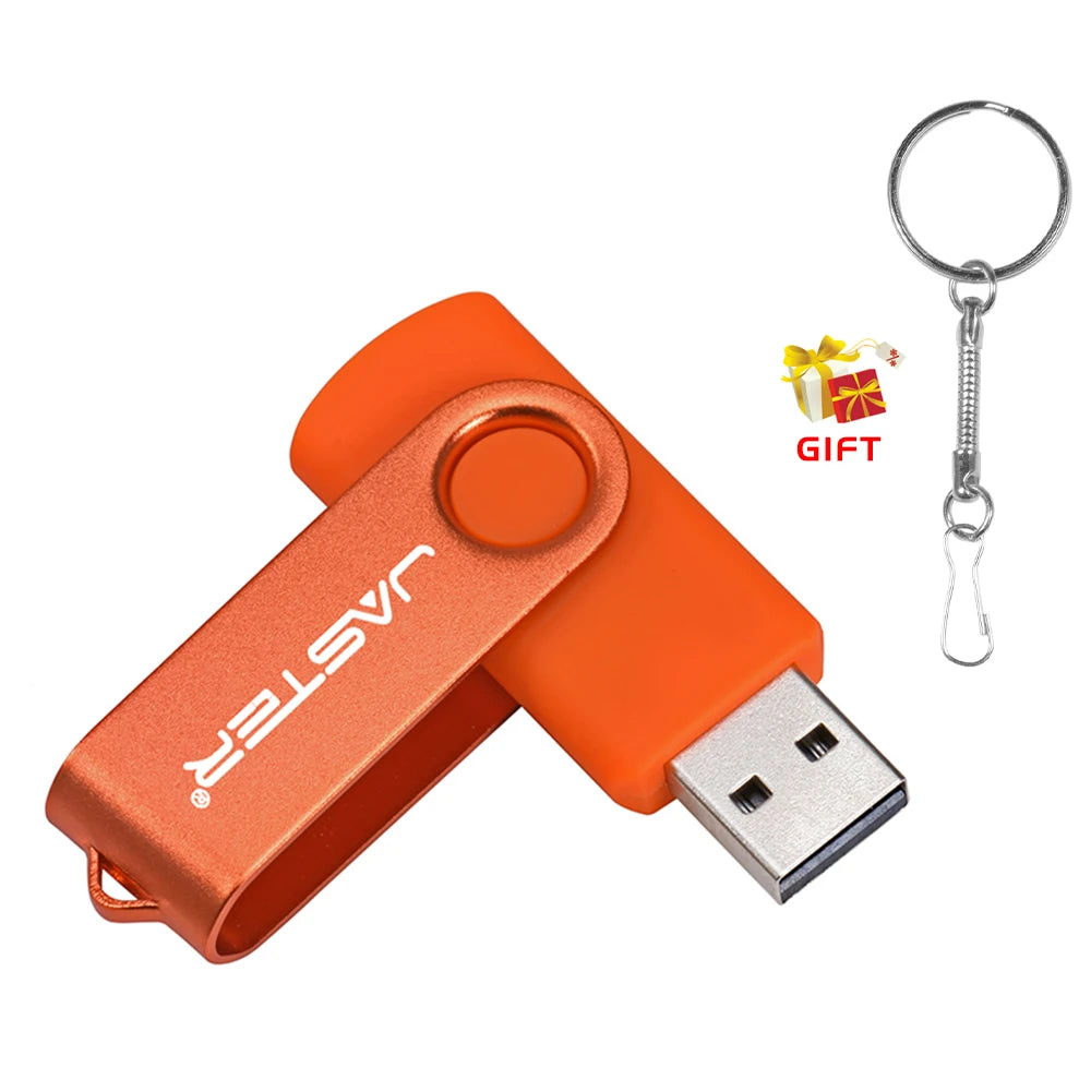 JASTER 360° Rotatable USB Flash Drive 64GB Free Key Chain Pen Drive 32GB Metal Clip Memory Stick 16G Black Red Blue Green U Dis