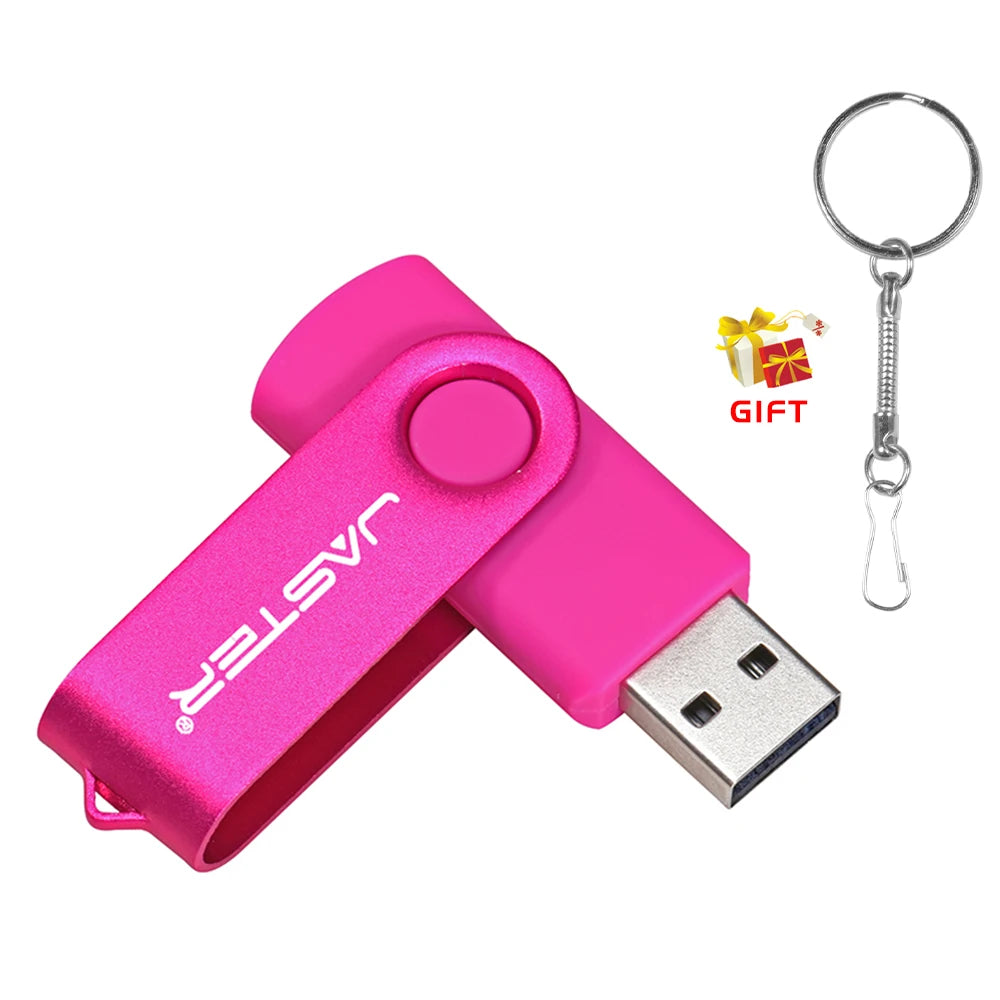 JASTER 360° Rotatable USB Flash Drive 64GB Free Key Chain Pen Drive 32GB Metal Clip Memory Stick 16G Black Red Blue Green U Dis