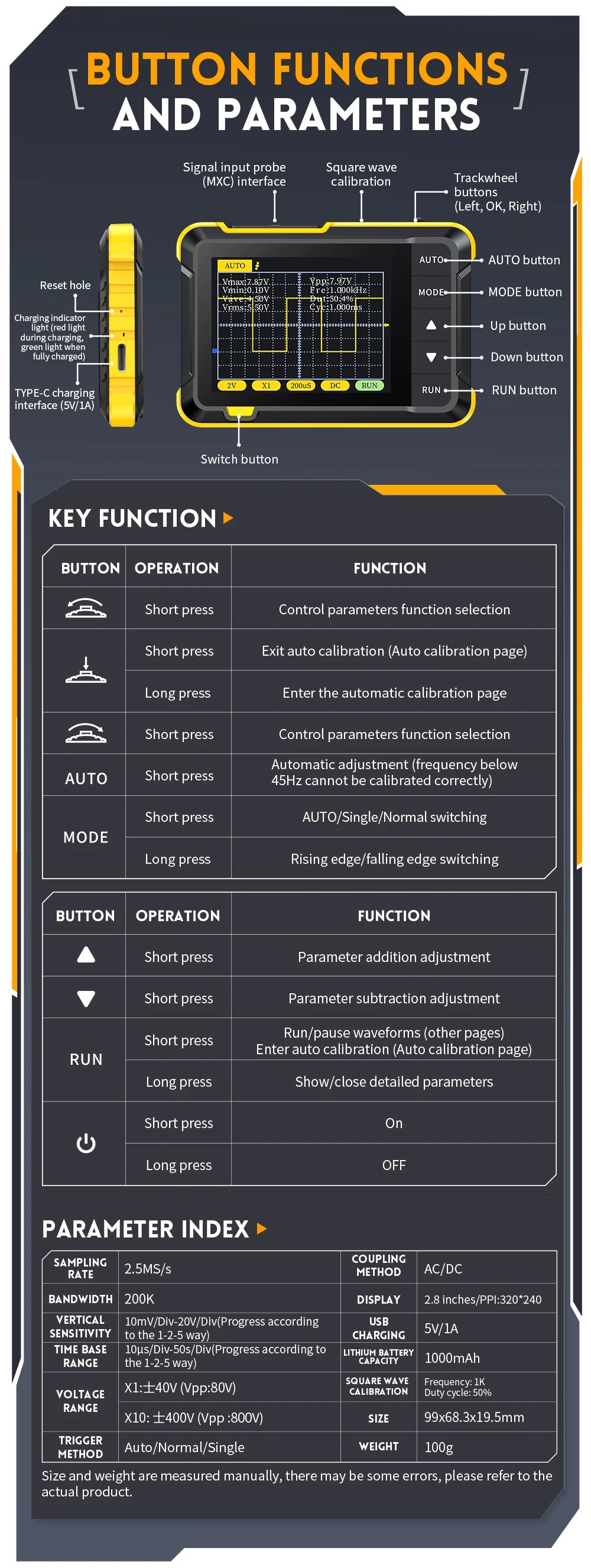 FNIRSI DSO152 DSO153 New Mini Handheld Digital Oscilloscope Portable 2.5MSa/s 200KHz Analog Bandwidth 800 VPP with PWM Output