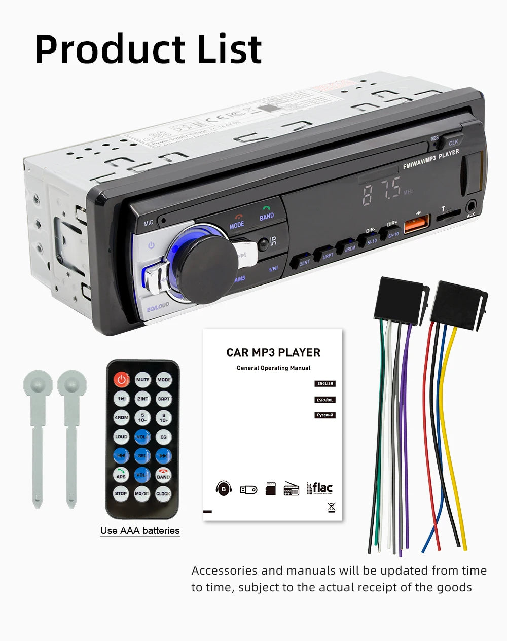 Car MP3 player FM radio AUX input Bluetooth connection Stereo playback Power off memory JSD 520 530