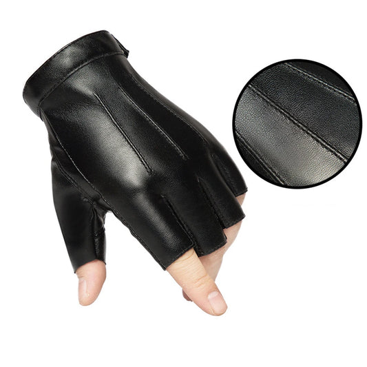 Men Women Gloves PU Leather Fingerless Fitness Sports Button Street Dance Perform Fishing Tactics Four Seasons Cycling Gloves