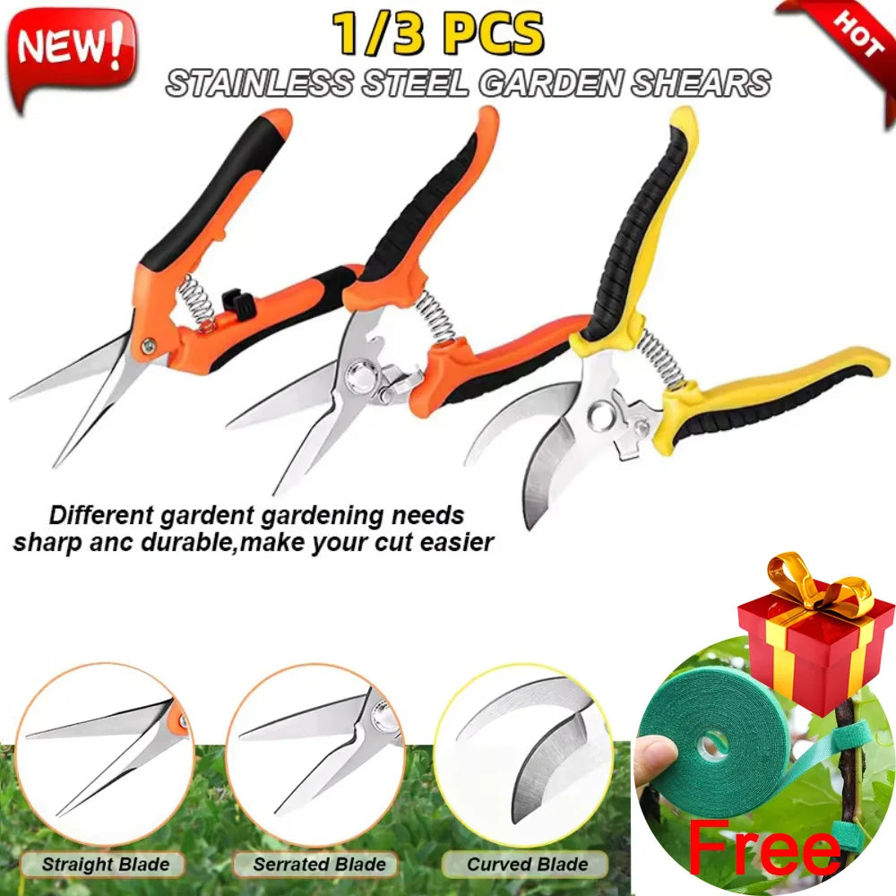 3PCS Garden Scissors Set Gardening Tool Scissors Stainless Steel Professional Gardening Scissors with Non-slip Ergonomic Handles