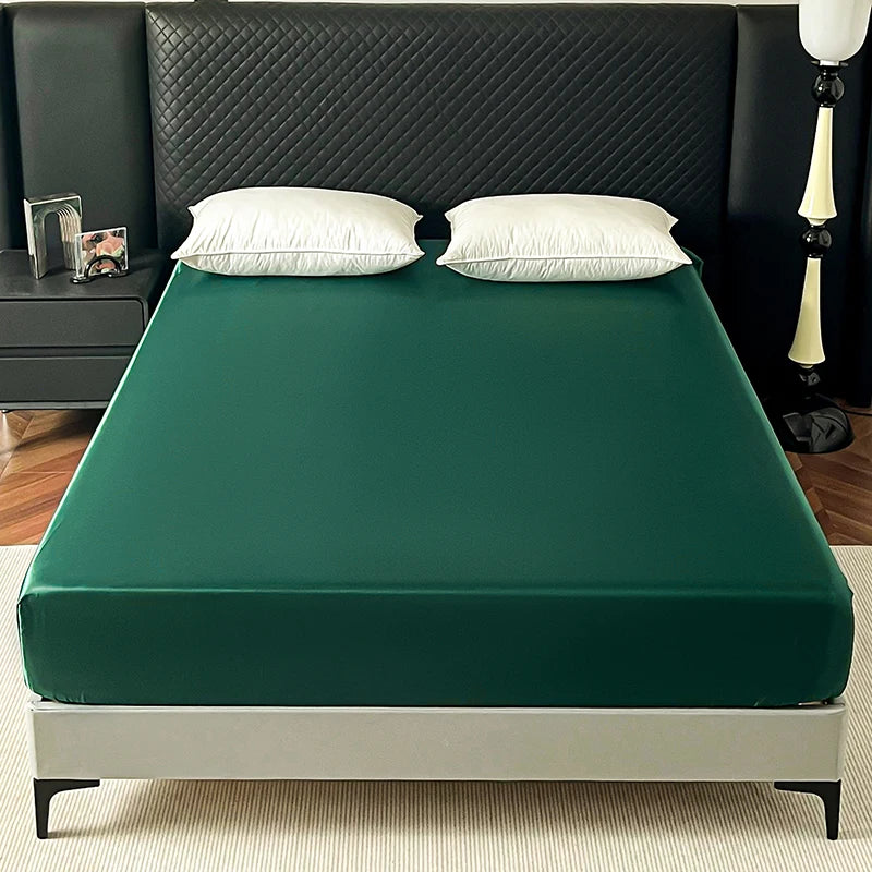 Satin Elastic Fitted Sheet Solid Mattress Cover 360 Band Bed Sheet for Single Double Couple King Queen Full Twin Bedsheet