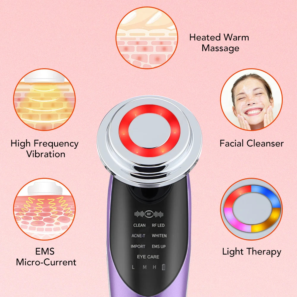 7 in 1 Face Lift Devices Microcurrent Skin Rejuvenation EMS RF Women Facial Massager Light Therapy Anti Aging Wrinkle Beauty