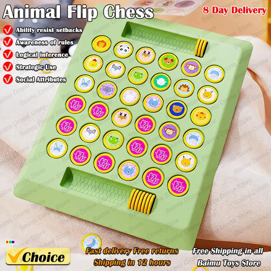 2024 New Two-player Animal Flip Chess Children's Pairs of Touch Shen Ji Miaoji Parent-child Interactive Puzzle Reasoning Game