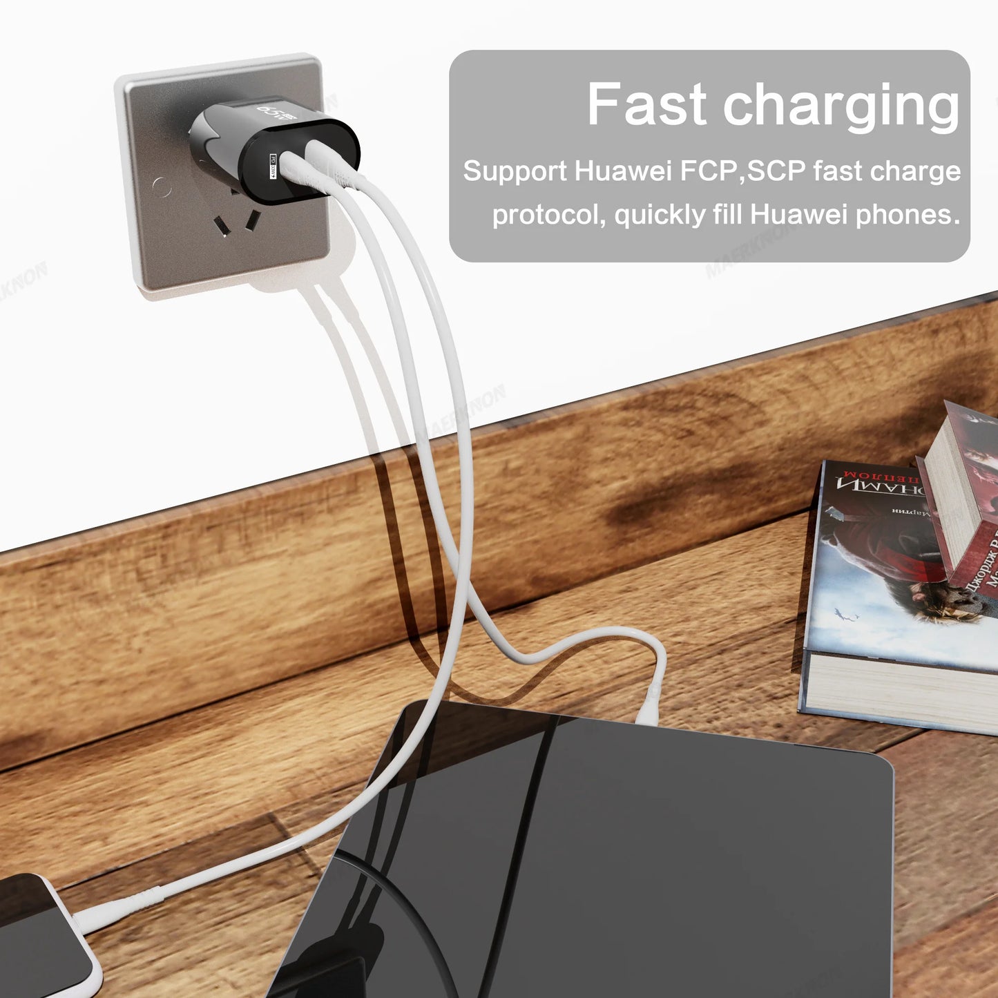 GaN USB C Charger Fast Charging EU US Plug 3 Ports 65W Quick Charge Phone Adapter For iPhone 15 14 Xiaomi Samgsung Wall Charger