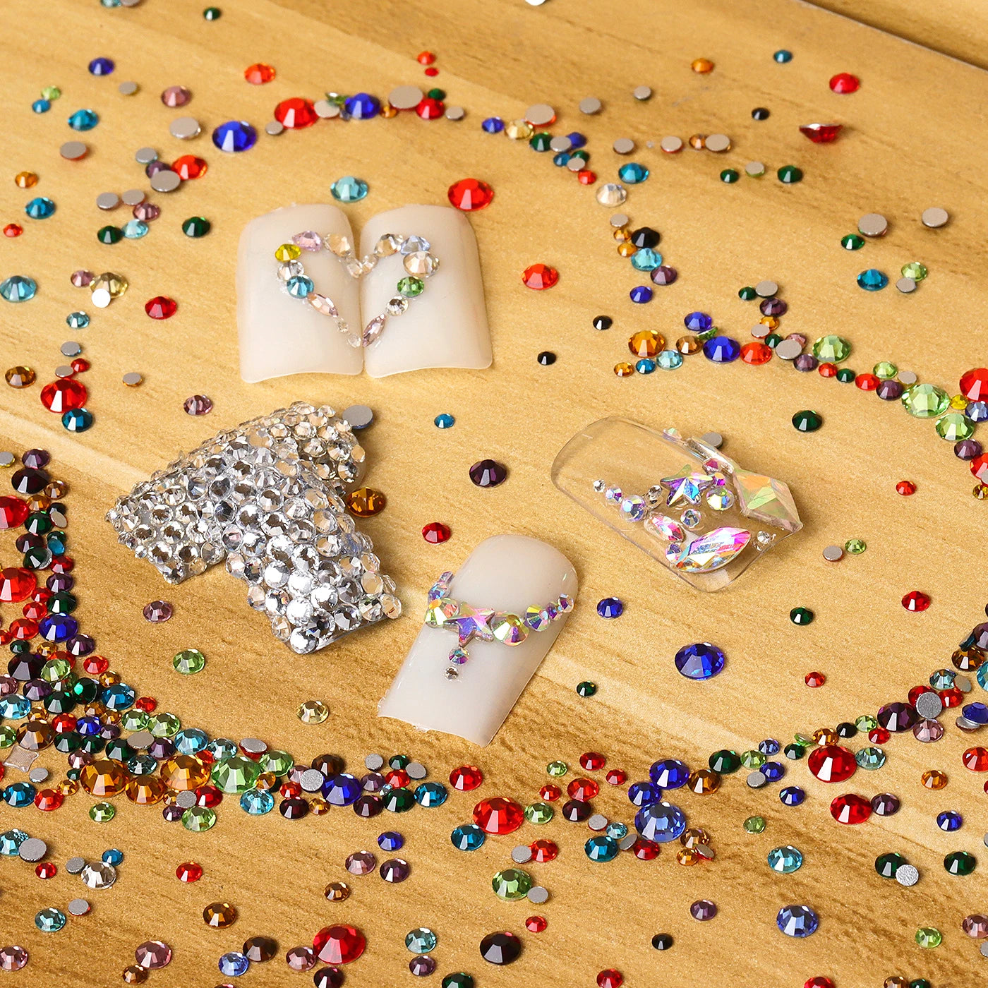 QIIY 1440Pcs Mix Size SS3-SS20 Clear Crystal FlatBack Rhinestones Non-Hotfix Glass Decorations DIY Glitter Stones 3D Nail Art