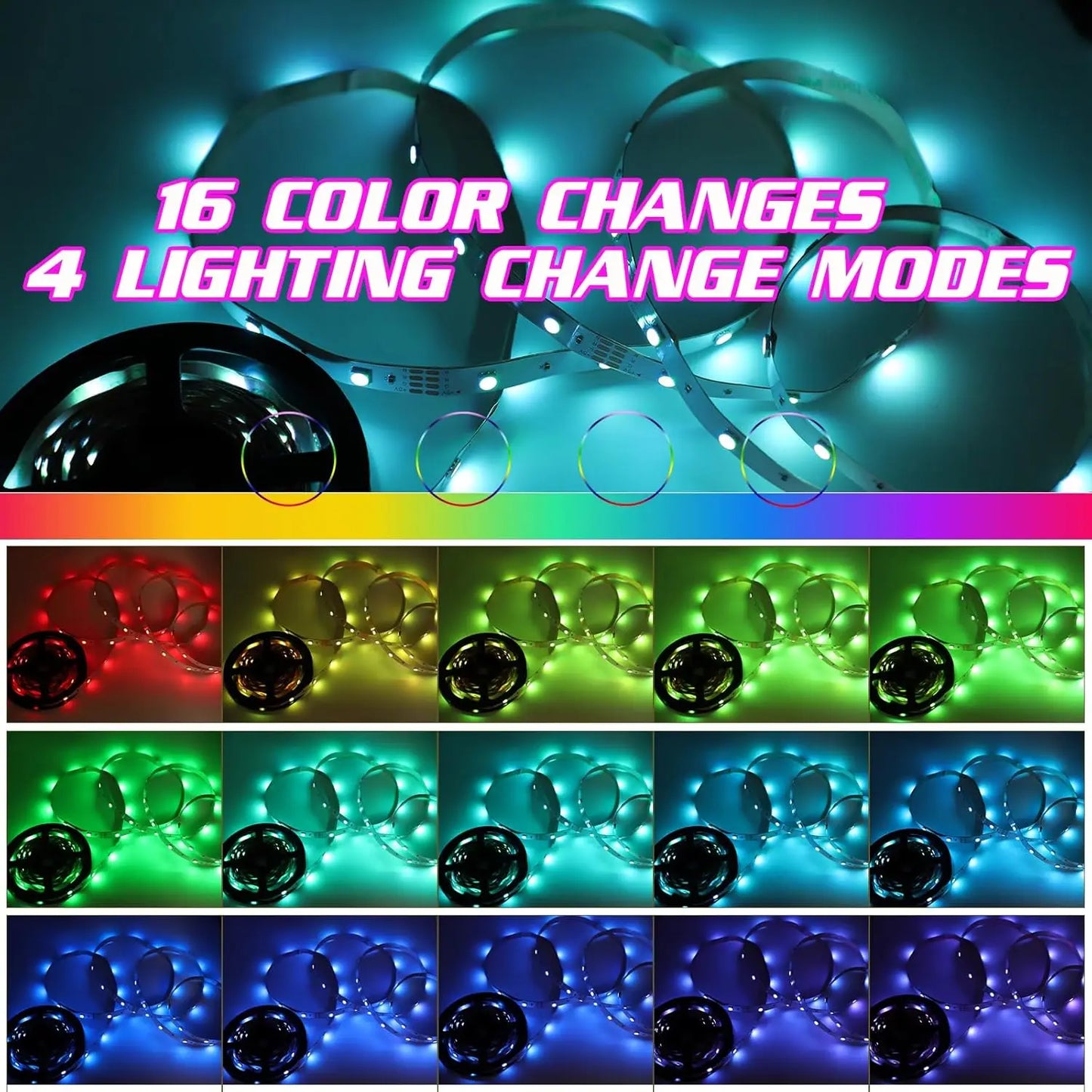 Intelligent LED strip lights-color change, music synchronization, application control, remote control, RGB-suitable for room dec