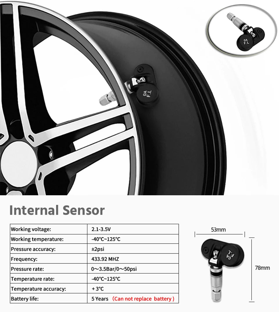 Smart TPMS Car Tire Pressure Alarm Monitor System 4 Sensors Display Solar Intelligent Tyre Pressure Temperature Warning