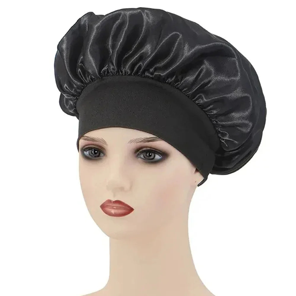 Bathing Cap Newly Satin Night Hair Cap Women's Solid Sleeping Hat Sleep Care Bonnet Nightcap For Women Unisex Cap Solid Color