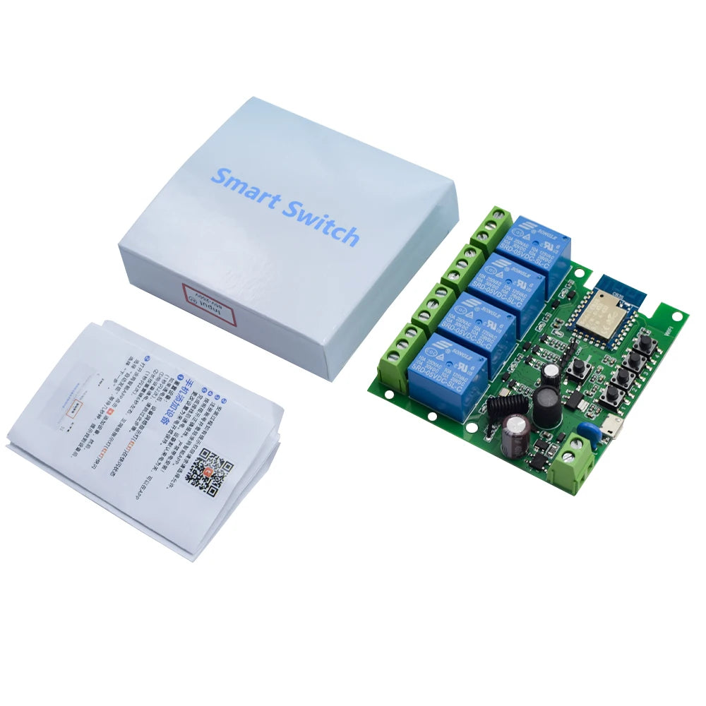 Tuya Smart 4 Channel WiFi RF Momentary Inching Relay Self-Lock Switch Module,DIY WiFi Garage Door Controller, Alexa Google Home
