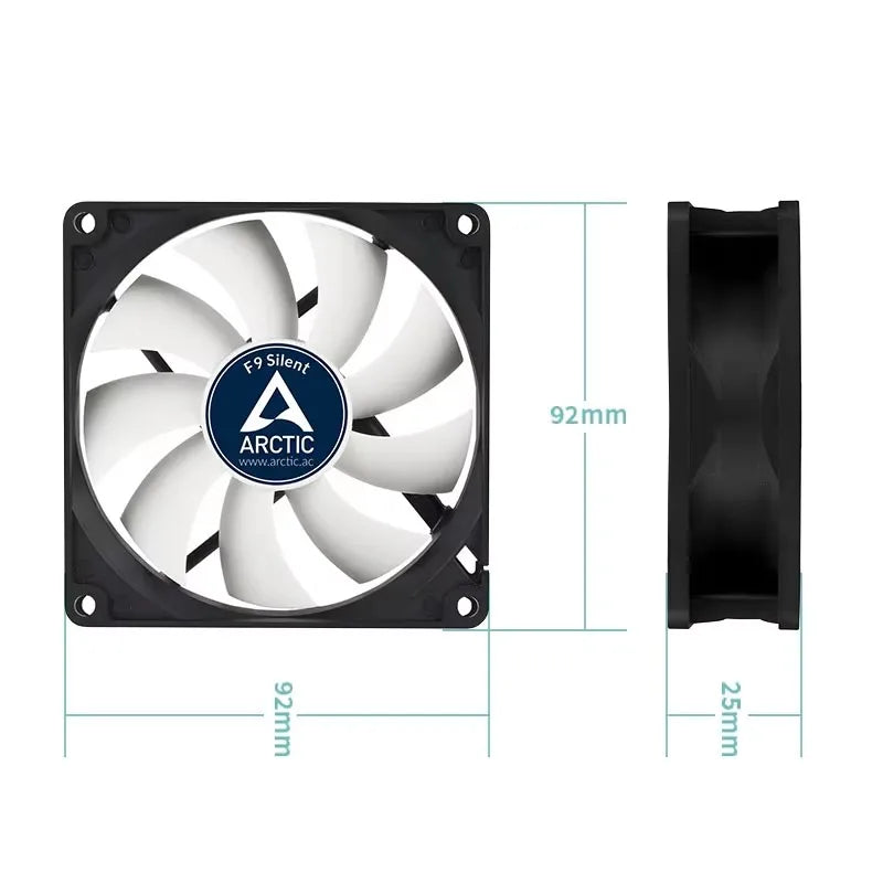 ARCTIC F9 Silent - 92 mm Low Noise Fan, Extra quiet motor, Almost inaudible,  Fan Speed: 1000 RPM Fixed Speed, 3-Pin Connector