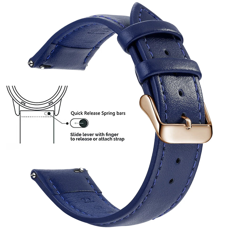 Top Grain Genuine Leather Watch Band, Quick Release 18mm/20mm/22mm Watch Straps, Fits Samsung Galaxy Watch, Garmin Huawei Watch