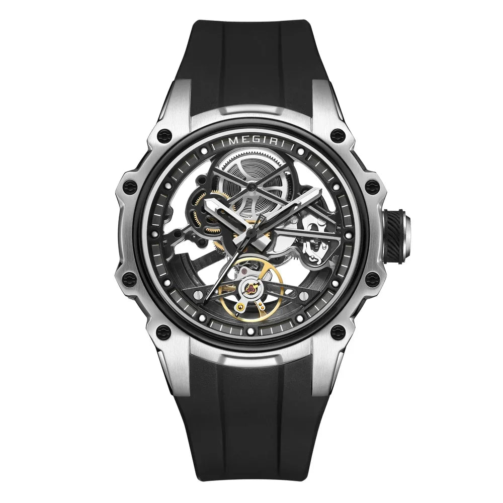 MEGIR Automatic Mechanical Luxury Watch Men Top Brand Stainless Steel 43mm Dial Watch Luminous Waterproof Men's Wristwatch