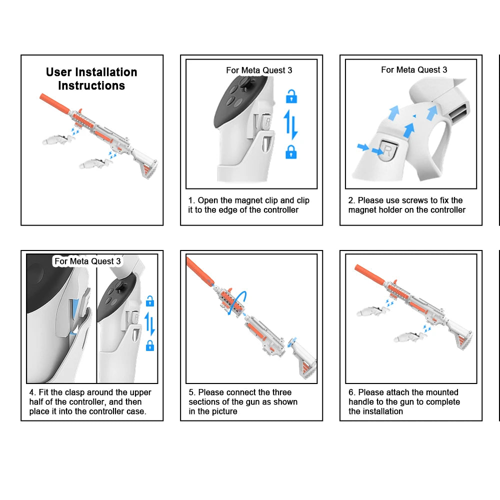 Improve VR Gaming Experience Magnetic Rifle Gun Stock For Meta Quest 3 VR Shooting Games Accessories Gun Magnet Bracket
