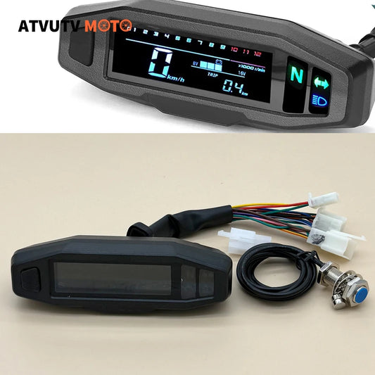 Universal Motorcycle Speedometer LCD Display Oil Gauge Tachometer Digital Meters Instrument Cluster Turn Signal Light Indicator