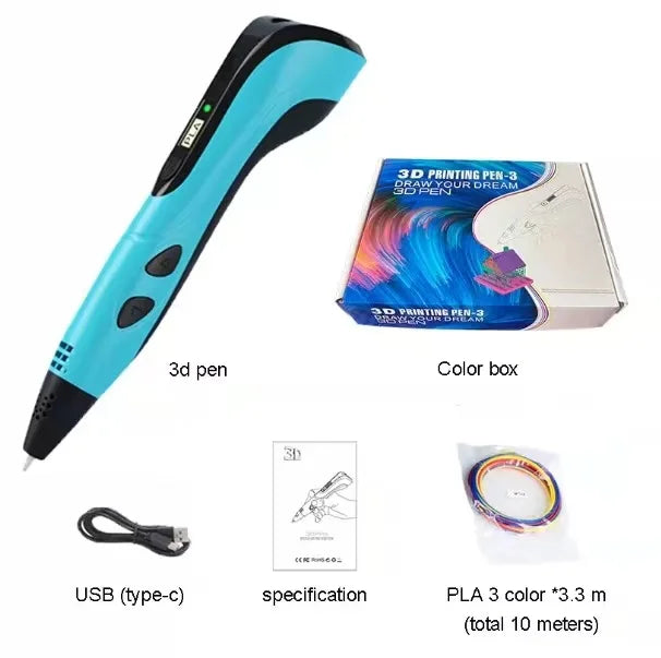 2024 New 3D Printing Pen 3D Pen for Children with Power Adapter 50M PLA Filament Travel Case Birthday Christmas Gift for Kids