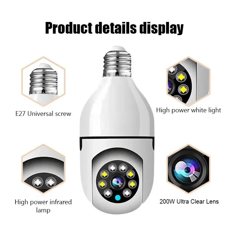 2MP Bulb E27 Wifi Surveillance Camera Full Color Night Vision Automatic Human Tracking Zoom Indoor Security Monitor Wifi Camera