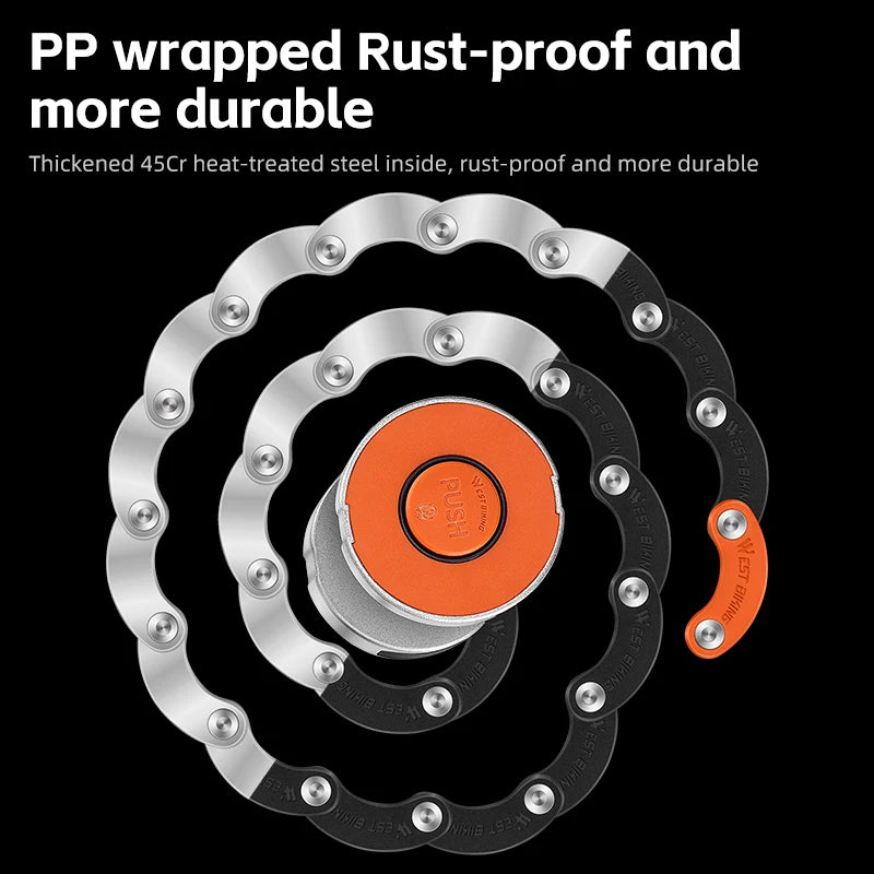 WEST BIKING Folding Bike Lock Combination Anti-theft Lock Portable E-Bike Heavy Duty Chain Lock Bicycle Cycling Accessories