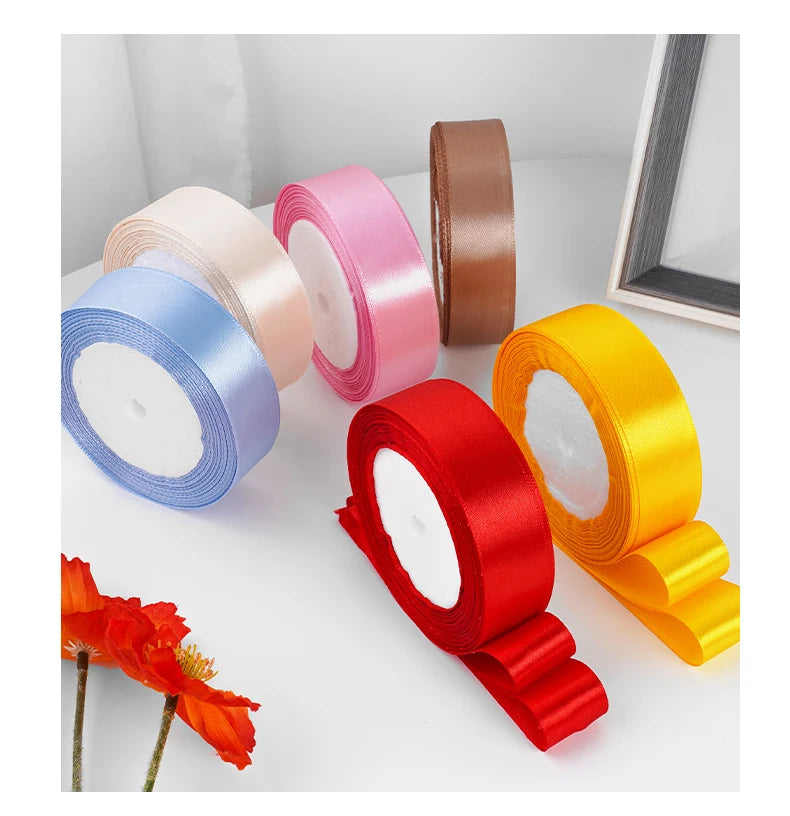 25yards/roll 1inch Satin Ribbon DIY Handmade Crafts Gift Box Flower Cake Decoration Wedding Birthday Party Festival Supplies
