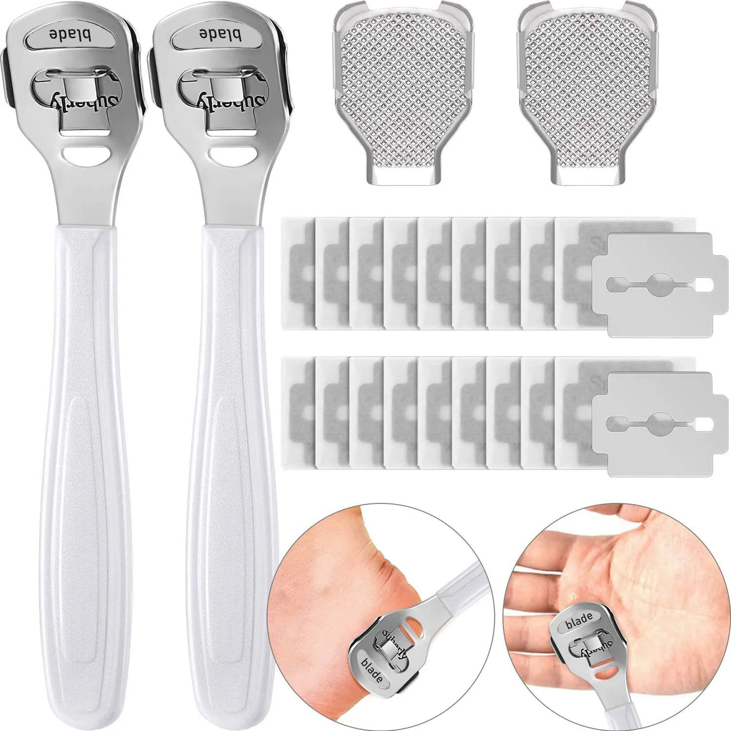 Foot Callus Shaver Heel Hard Skin Remover Hand Feet Pedicure Razor Tool Shavers Stainless Steel Handle 10 Blades Foot Care Tools