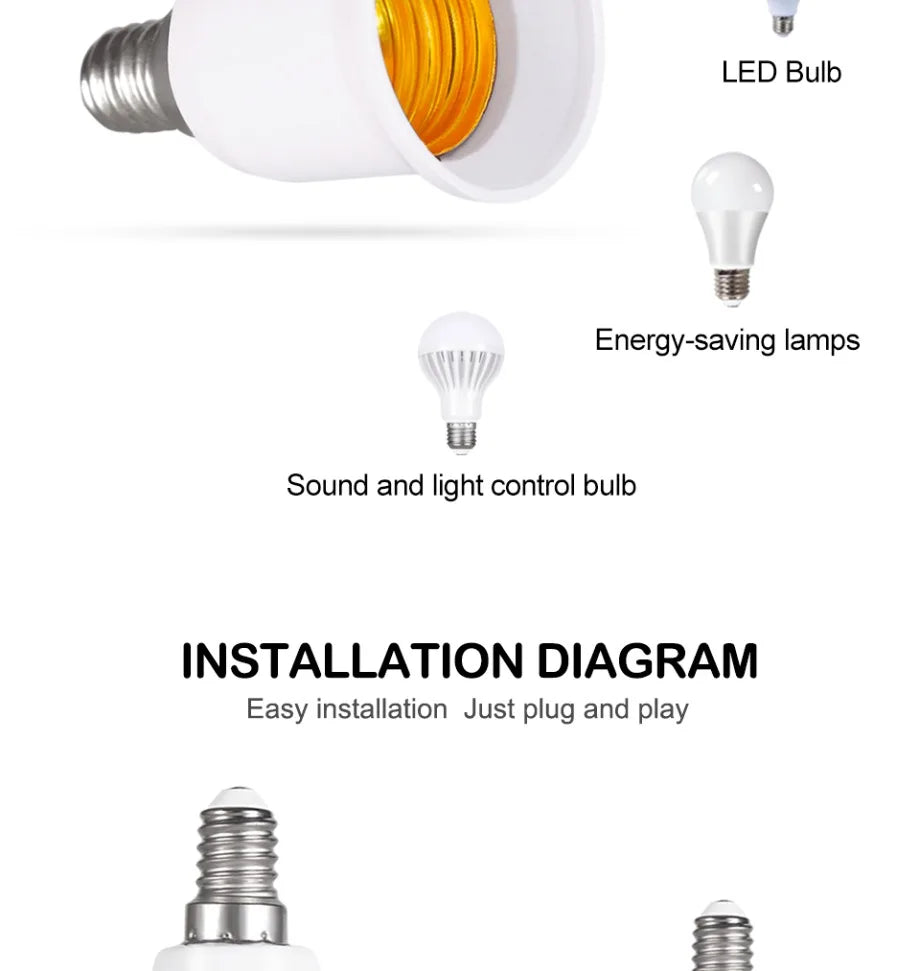VzzUoo E14 To E27 Adapter Conversion Socket Fireproof Plastic Converter High Quality Material Socket Bulb Adapter Lamp Holder