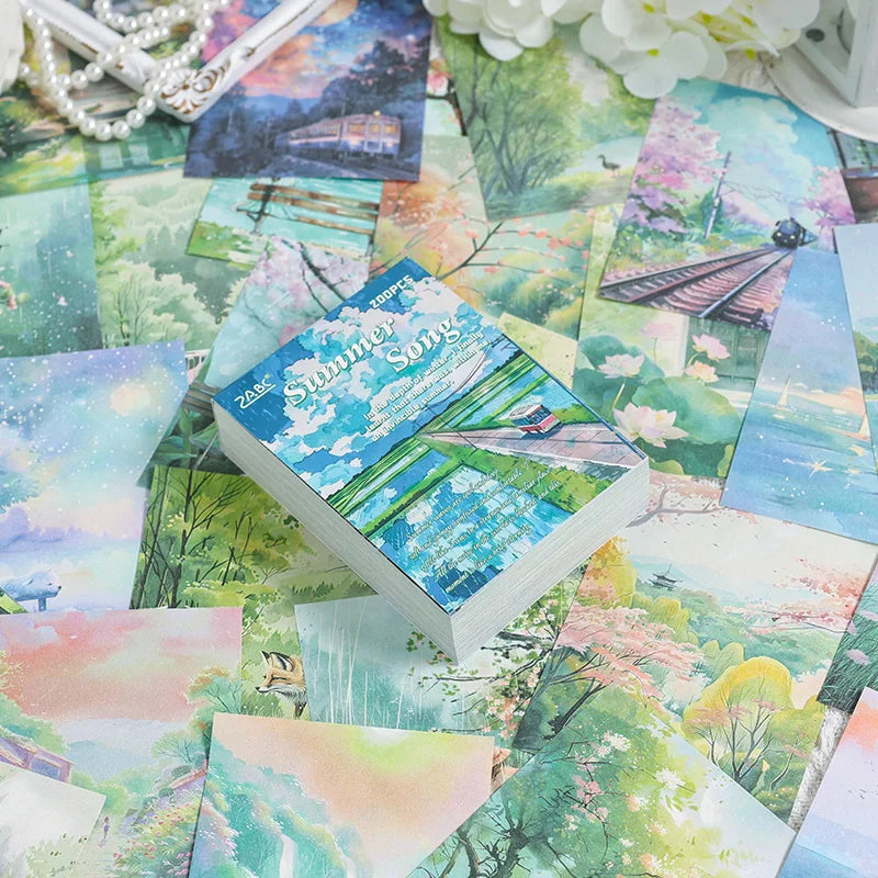 200 sheet Four Seasons Landscape material paper Decor Diary Album Scrapbooking material Background paper junk journal supplies