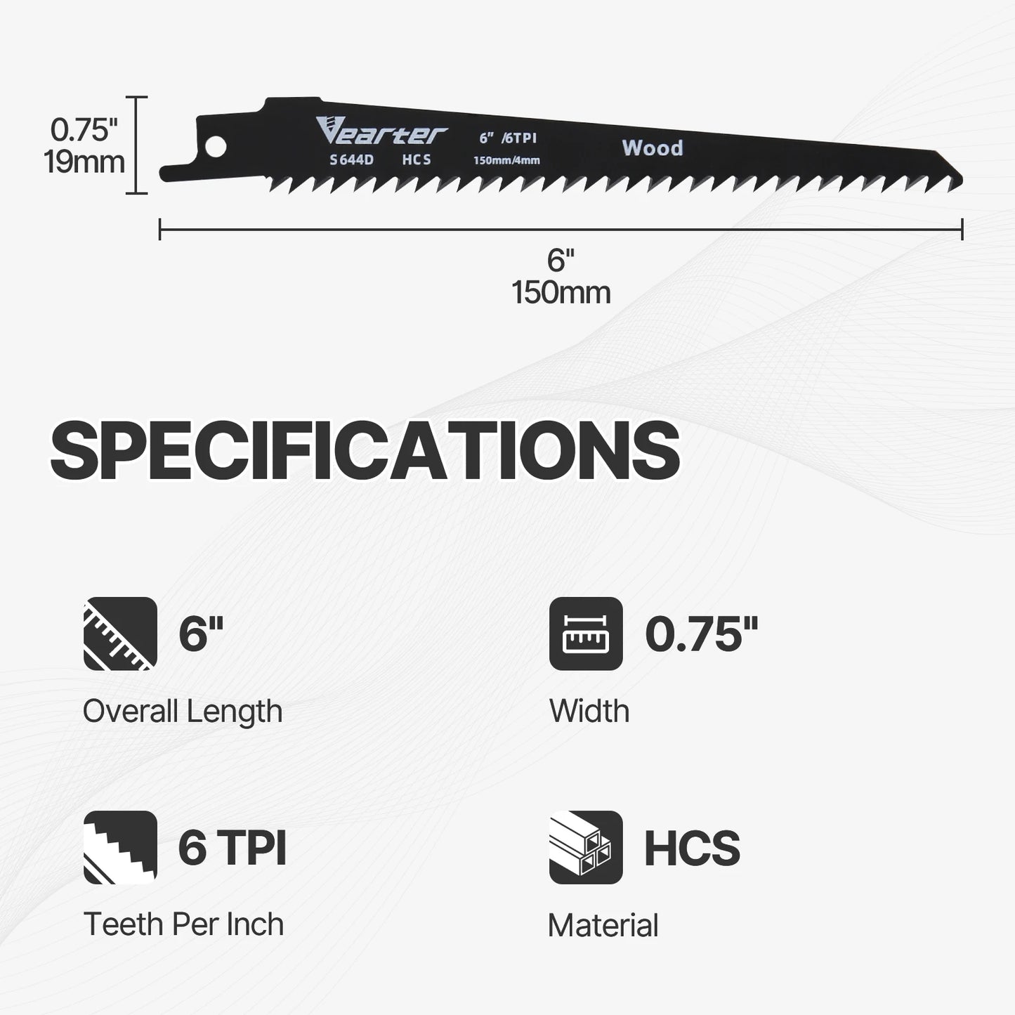 Vearter S644D 5PCS/Set 6inch Reciprocating Saw Blades 6TPI HCS 150mm Sabre For Cutting Wood PVC For Bosch Makita Dewalt DIY Tool