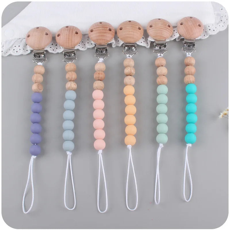 Baby Anti-drop Chain Pacifier Clips Silicone Beads Infant Nipple Appease Soother Chain Clips Dummy Holder Nipple Clip